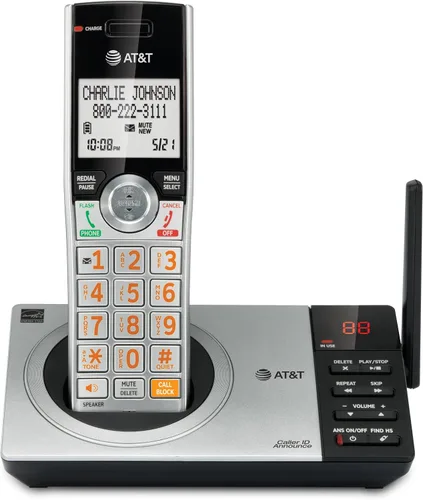 Vista 16 de AT&T CL84107 DECT 6.0 Teléfono expandible con cable/inalámbrico con bloqueador de llamadas inteligente, negro/plata con 1 auricular