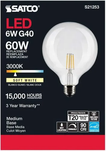 Vista 5 de Satco S21253 6G40/CL/LED/E26/930/120V - Paquete de 6