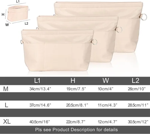 Vista 7 de Organizador de bolso de nailon, organizador de bolso, bolsa moldeadora en bolsa (beige, mediano)