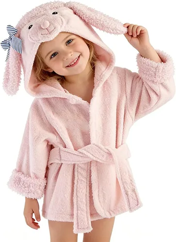 Vista 2 de Albornoces de bebé niña lavado Waddle rosa oveja con capucha bata niñas toalla de baño Terry algodón ultra absorbente