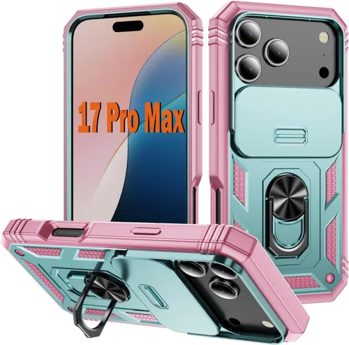 Vista 41 de PASNEW Funda militar para iPhone 13 Pro Max, cubierta de cámara deslizante y soporte de anillo de metal de 360°, carcasa rígida multicapa resistente