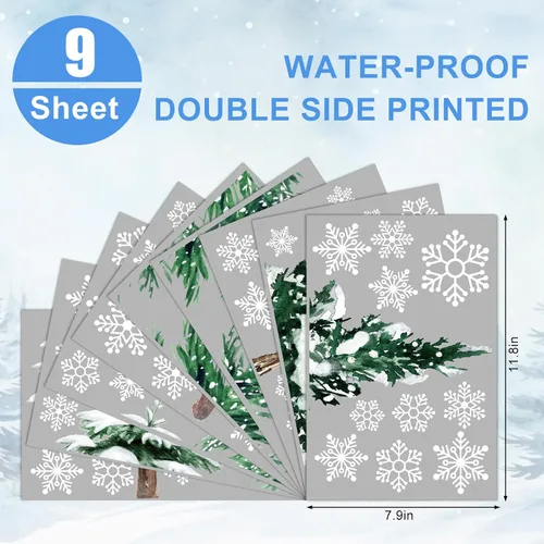 Vista 5 de JarThenaAMCS Calcomanías de Ventana de Navidad Árbol de Navidad Copo de Nieve Pegatinas de Ventana Bosque Nevado de Doble Cara Calcomanías de Vidrio