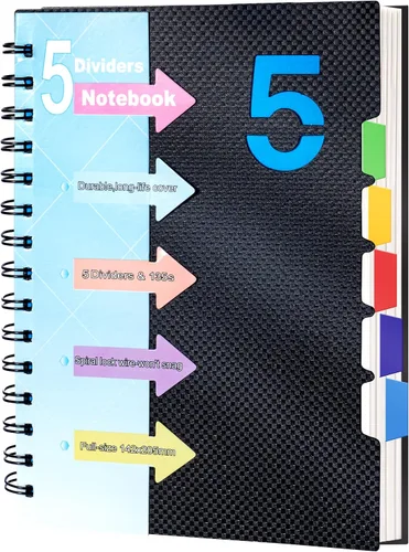 Vista 19 de CAGIE Cuaderno de 5 materias 8.5 x 11, cuadernos en espiral A4 con rayas universitarias, cuaderno en espiral con divisores y pestañas, 220 páginas