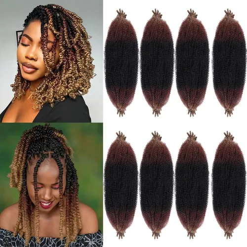 Vista 52 de Cabello de Envoltura Pre-Esponjado de 8 Pulgadas, 3 Paquetes, Cabello Afro Twist Pre-Separado Elástico para Locs, Cabello Afro Twist Negro Natural