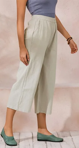 Vista 2 de ECUPPER - Pantalones amplios y holgados de algodón para mujer, a media pantorrilla, con cintura elástica, estilo informal