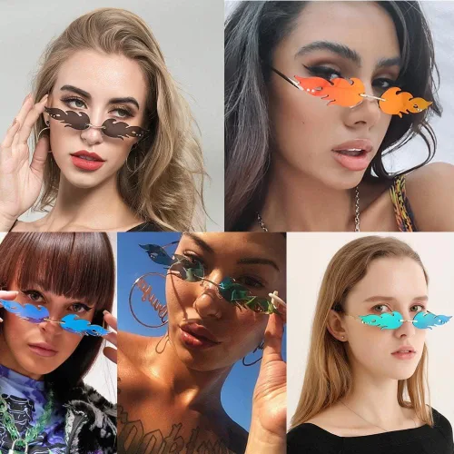 Vista 5 de Gafas de sol de llama de fuego de moda para mujeres y hombres, retro sin montura con forma de fuego, gafas de onda vintage para fiesta
