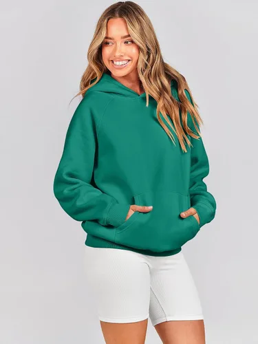 Vista 4 de Caracilia Sudaderas con capucha de gran tamaño para mujer, de manga larga, de vellón, sin botones, 2024, trajes de otoño, ropa para adolescentes