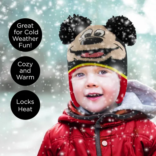 Vista 2 de Disney Conjunto de gorro y manoplas de invierno para niños, gorro de Mickey Mouse para niños de 2 a 4 años