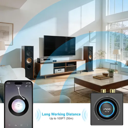 Vista 4 de YMOO B06T3 - Receptor inalámbrico Bluetooth con aumento de voz, soporte para streaming estéreo en el hogar, altavoz de sonido