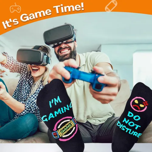 Vista 3 de Regalos para jugadores, calcetines divertidos para hombre regalo de cumpleaños para novio, adolescente, niños, papá, amantes de los juegos, Do Not