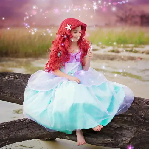 Vista 5 de Disfraz de sirena para niñas, disfraz de princesa, fiesta de cumpleaños, Halloween, Navidad, carnaval, cosplay