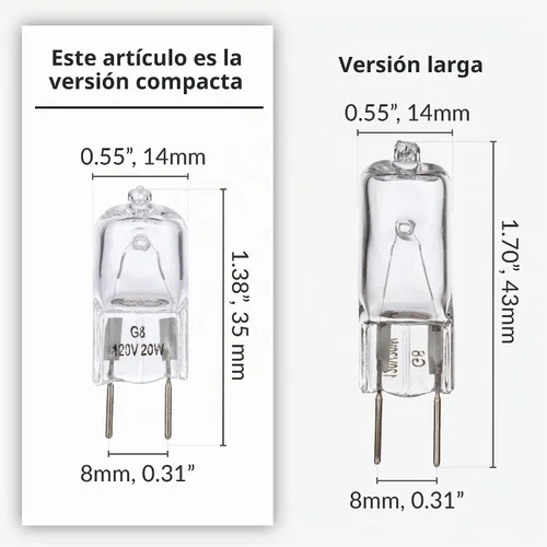 Vista 6 de Simba Lighting Bombilla halógena G8 T4 20W JCD Bi-Pin (paquete de 10) más corta de 1-3/8" (1.38") de longitud para luces de disco debajo