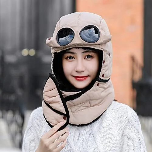 Vista 6 de Winter Thermal Trapper Hat with Glasses Winter Cycling Windproof Ski Mask Cap