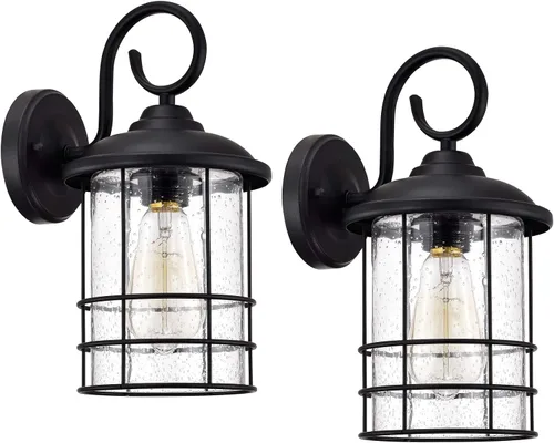 Vista 8 de MICSIU Aplique de pared exterior negro texturizado, lámpara exterior de 12 pulgadas con vidrio transparente de semilla, luces exteriores