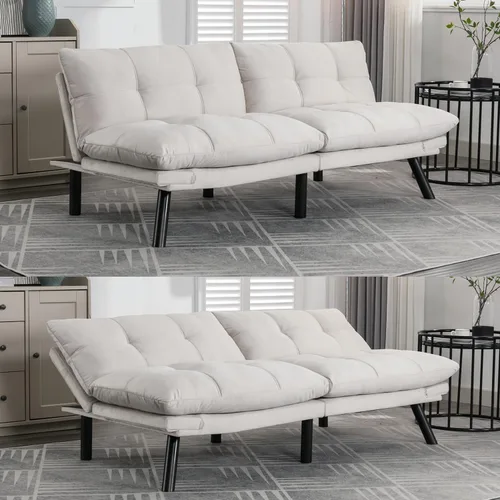 Vista 8 de Sofá cama futón, sofá futón plegable convertible, sofá pequeño transpirable para estudio compacto en sala de estar y dormitorio, oficinas, sofá Beige