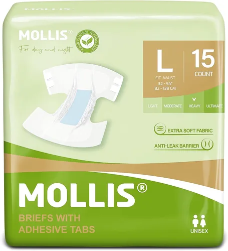 Vista 9 de MOLLIS Pañales para adultos para mujeres y hombres, calzoncillos desechables unisex para incontinencia con pestañas, control de olores, talla S, 15