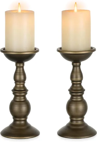 Vista 15 de NUPTIO Pillar Candle Holder Brass: Gold Tall Candles Stand for 3" Pillars Latón
