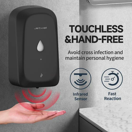 Vista 7 de JETWELL Dispensador automático de jabón de manos sin contacto para montaje en pared, funciona con pilas, cubierta de acero inoxidable negro mate