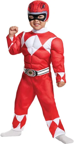 Vista 3 de Disguise Red Ranger - Disfraz infantil infantil musculoso, rojo, (12-18 meses)