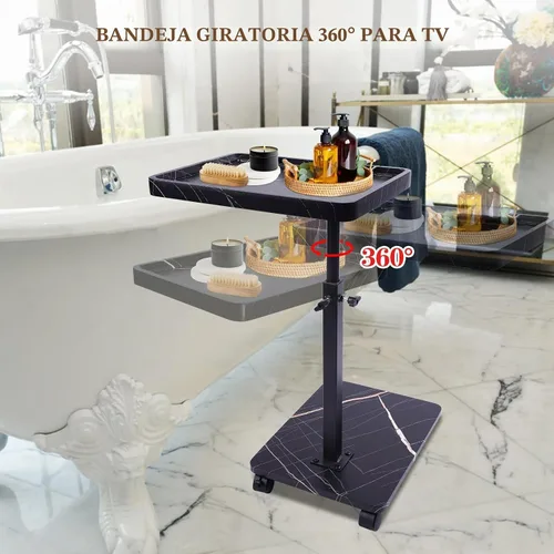 Vista 2 de Mesa auxiliar de mesa C de altura ajustable, extremo en forma de C para sofá, mesas de aperitivos, bandeja de TV giratoria de 360°, para espacios