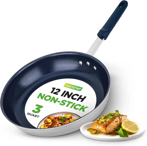Vista 8 de NutriChef Sartén antiadherente con revestimiento de cerámica de 10 pulgadas, sartén de aluminio con mango de silicona, resistente a las manchas