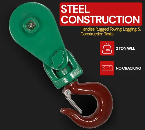 Vista 6 de Mytee Products Bloque de arrebate con gancho WLL 2 Toneladas Polea de 3"' + ' Cable de alambre de 3/8" Pulley para rescate con enrollamiento
