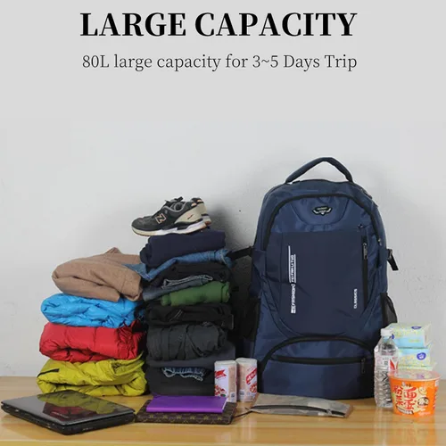 Vista 2 de Mochila de viaje grande de 80L para hombres y mujeres, mochila de senderismo ligera resistente al agua con compartimento para zapatos, Negro