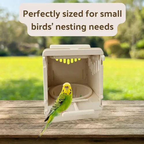 Vista 3 de Caja nido de plástico para pájaros, taza nido extraíble y portátil con puerta trasera corredera para una fácil limpieza y depósito para almacenar