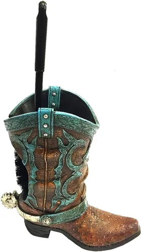 Vista 5 de Portaescobillas de inodoro para botas occidentales, decoración rústica de baño con diseño de bota de vaquero