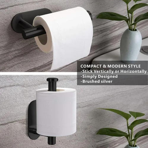 Vista 4 de Soporte para papel higiénico autoadhesivo, sin taladrar para baño, baño, baño, soporte de pared, acero inoxidable (negro)