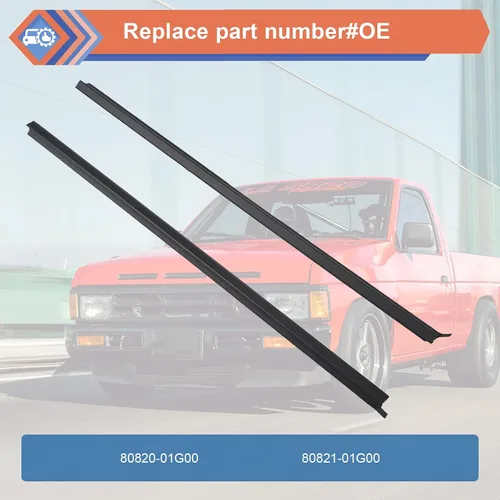 Vista 2 de 2 piezas de moldura de ventana de puerta exterior de automóvil negra, sello de burlete, compatible con Nissan Vehicle 1986-1994 Pickup D21 Hardbody