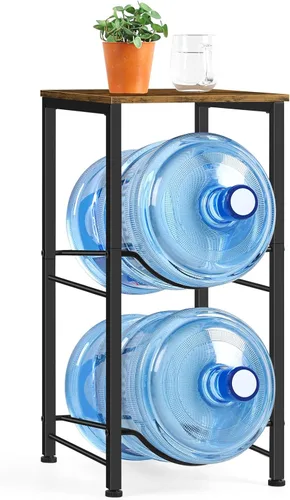 Vista 11 de Organizador para botellas de agua de 5 galones, soporte para jarra de agua con estantes superiores, estante de almacenamiento de jarra de 2 niveles