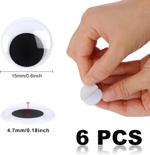 Vista 2 de 6 piezas de 0.6 pulgadas Ojos Googly PETKNOWS, ojos de movimiento autoadhesivos de PETKNOWS para manualidades