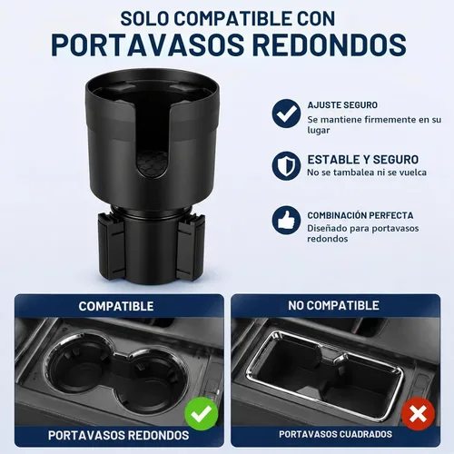 Vista 2 de Expansor de portavasos para automóvil, extensor de portavasos grande para automóvil con base ajustable, adaptador de soporte para botella de agua