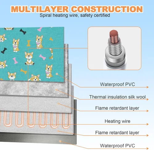 Vista 4 de Almohadilla térmica para perros grandes de 34 x 21 pulgadas con interruptor de termostato inteligente y cable resistente a las masticadas