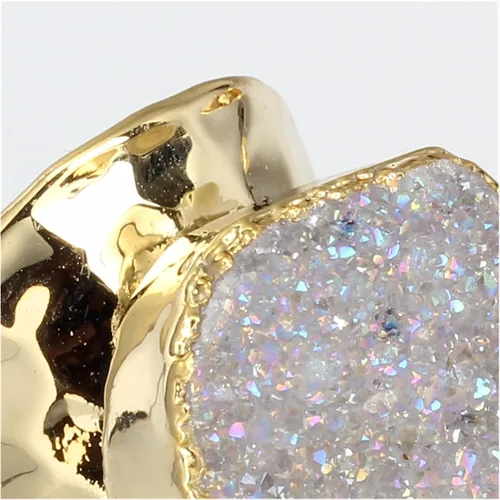 Vista 2 de YSJJDRT Cristal natural áspero de lujo natural claro áspero crudo drusa cristal semi preciosa piedra pura oro color anillo ajustable martillo abierto