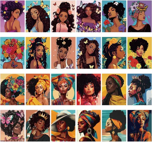 Vista 17 de Sherr Juego de 24 lienzos predibujados para pintar para adultos, lienzo preimpreso a granel, sorbo y pintura, paneles estirados, juego de pintura