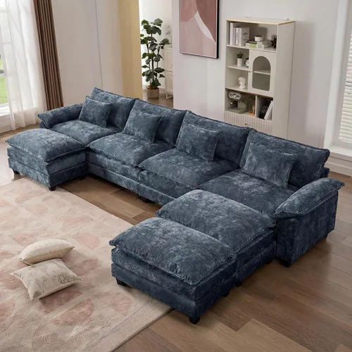 Vista 65 de IPKIG 117" Modular Sectional Cloud Couch, Modern L-Shaped Sofa with Ottoman Blanco beige