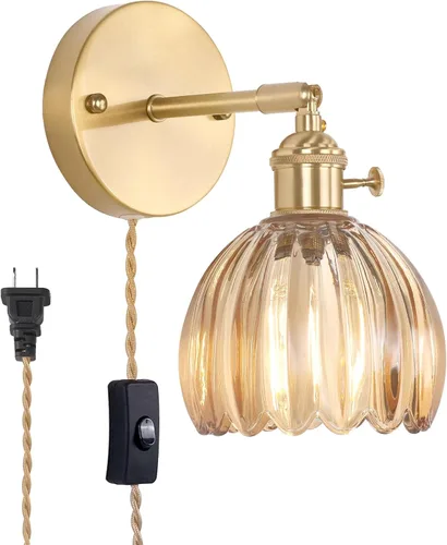 Vista 14 de Shenmoyl Aplique de pared vintage a pilas con bonita pantalla de vidrio de tulipán blanco, inalámbrico, recargable, luz de pared funciona