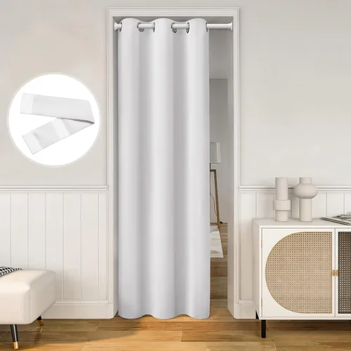 Vista 24 de HOMEIDEAS Cortinas beige para puerta, cortina de privacidad con ojales para dormitorio, 39 pulgadas de ancho x 78 pulgadas de largo, cortinas opacas