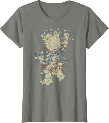 Vista 9 de Marvel Camiseta de luces navideñas Guardians Of The Galaxy Groot, Negro, S