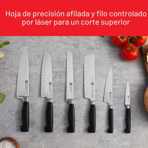 Vista 7 de ZWILLING Four Star 7-inch Hollow Edge Santoku Knife Negro/ acero inoxidable