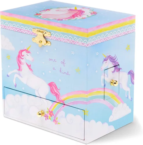 Vista 2 de Jewelkeeper Joyero musical con 3 cajones, diseño de unicornio arcoíris, The Beautiful Dreamer Tune