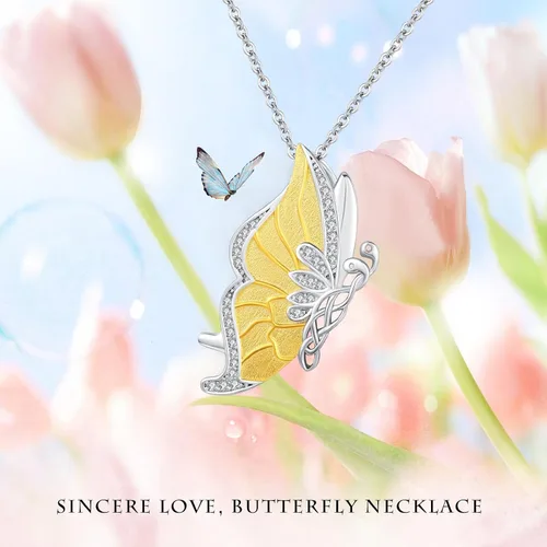 Vista 7 de Collares de mariposa para mujer de plata de ley 925 con dije de mariposa, collar de mariposa, regalos para niñas