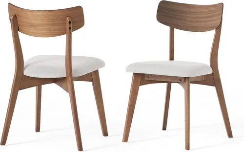 Vista 4 de Dining Chairs Set of 2, Mid Century Modern Dining Chairs with Curved Backrest and Wood Legs, Walnut Finished Frame Upholstered Dining Room Chairs