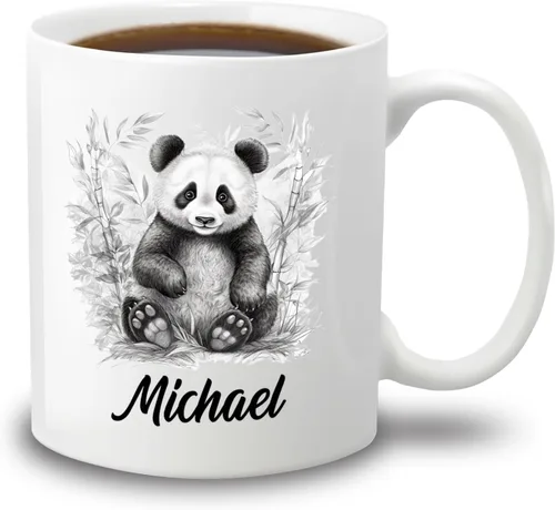 Vista 14 de Taza de café con nombre personalizado de oso de 11 y 15 onzas, taza de cerámica blanca con dibujo a lápiz de oso personalizado, regalo para niños
