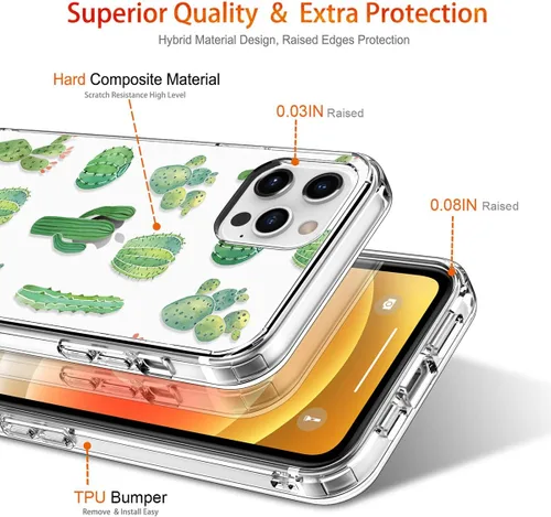 Vista 4 de Funda para iPhone 12 Pro Max con protector de pantalla, cuerpo completo transparente a prueba de golpes, diseño floral, para niñas y mujeres