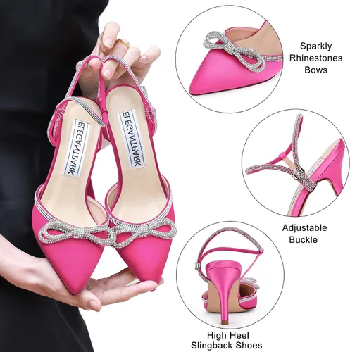 Vista 4 de ELEGANTPARK HC2302 Tacones para mujer con puntera puntiaguda y correa al tobillo, zapatos de vestir con lazo de diamantes de imitación, zapatos