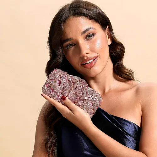 Vista 2 de Boutique De FGG Elegante flor mujer cristal noche embrague bolsos boda fiesta nupcial Rhinestone bolso monedero