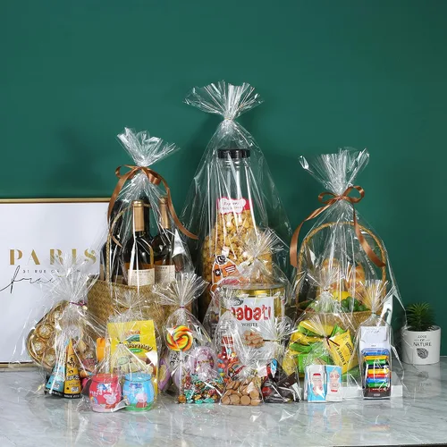 Vista 4 de 200 bolsas de celofán planas de celofán de 5 x 11 pulgadas con lazos torcidos de 6 colores, embalaje de galletas, dulces, postres de regalo, bolsas